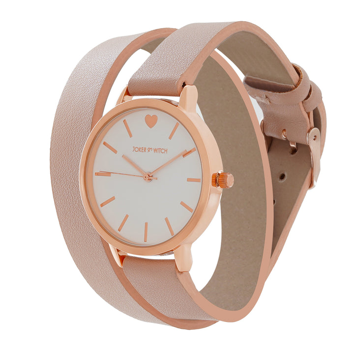 Twelve O'Heart White Medium Dial Pink PU Wrap Around Strap Women's Watch