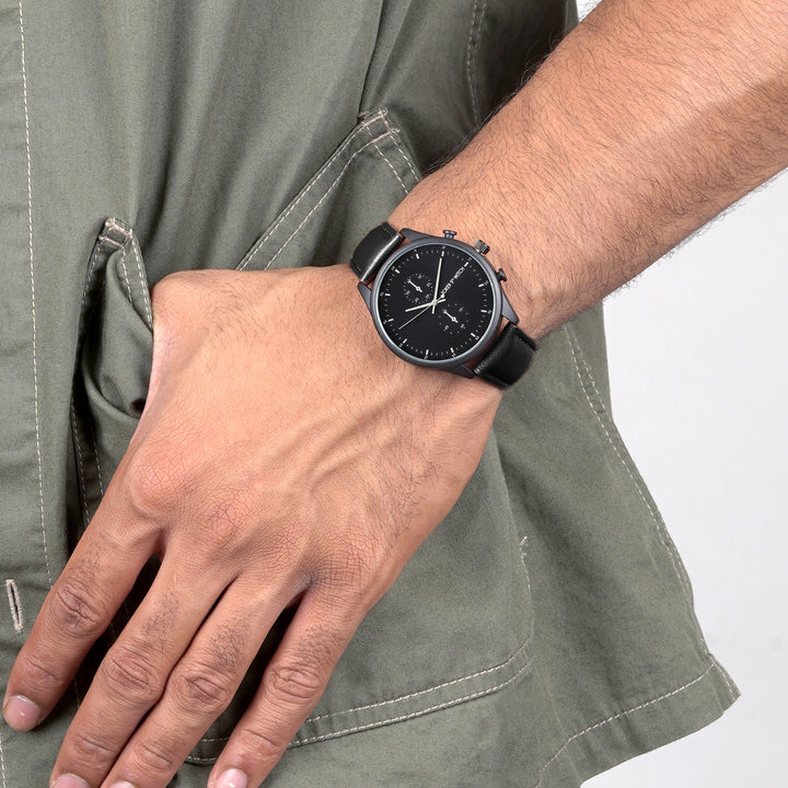 Beetle Black Large Dial PU Strap Men's Watch