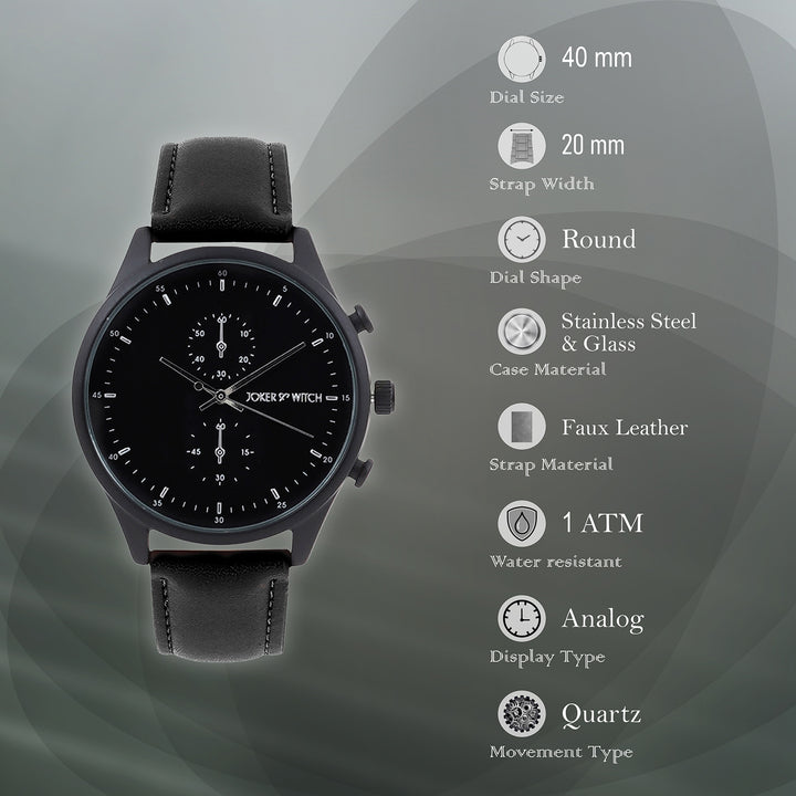 Beetle Black Large Dial PU Strap Men's Watch