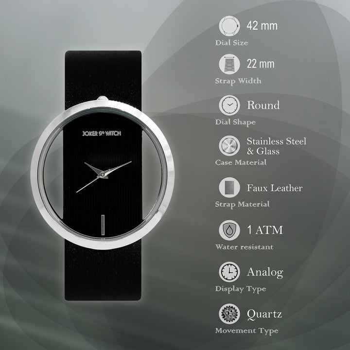 Futuristic Silver Black Large Dial PU Strap Women's Watch