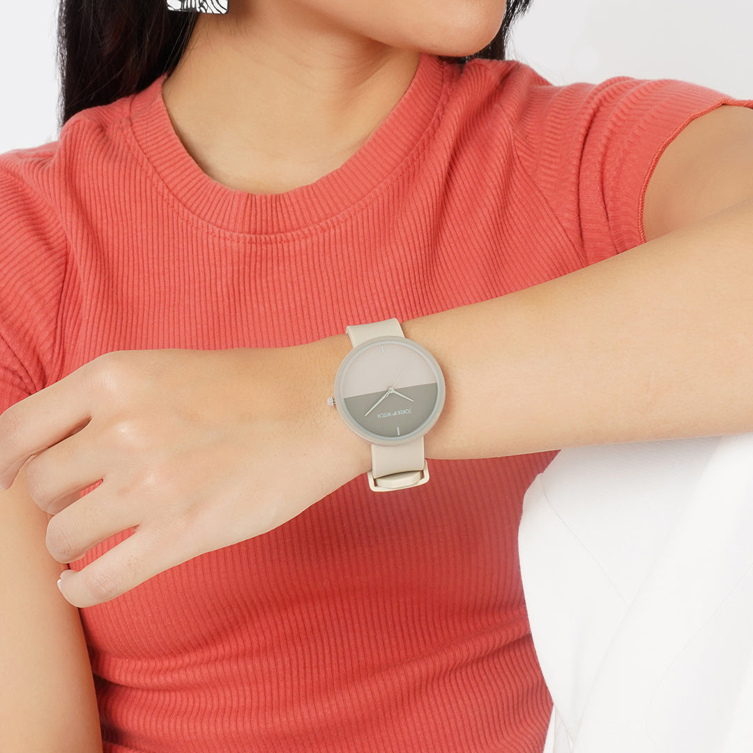 Duet Opalix Beige Large Dial Silicone Strap Unisex Watch