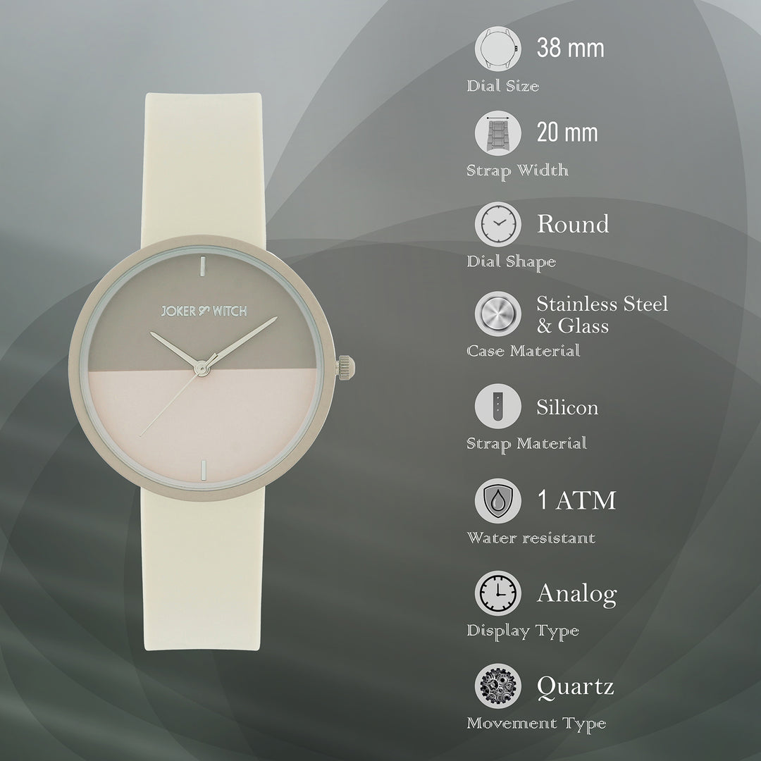 Duet Opalix Beige Large Dial Silicone Strap Unisex Watch