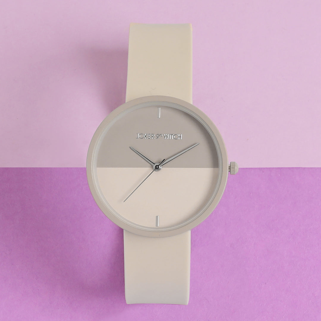 Duet Opalix Beige Large Dial Silicone Strap Unisex Watch