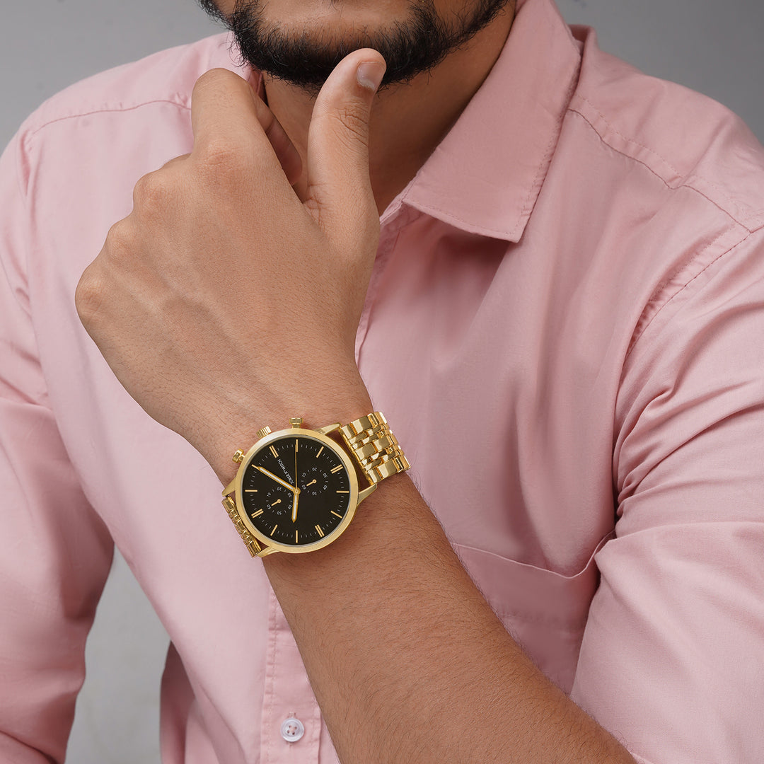 Niko Black Large Dial Gold Linked Chain Strap Men's Watch