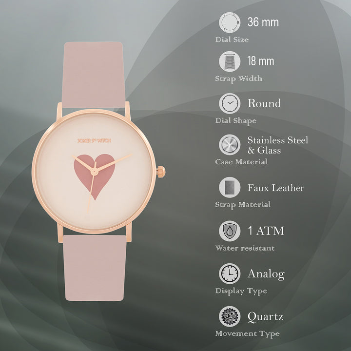 Printed Heartfelt Pink Medium Dial PU Strap Women's Watch