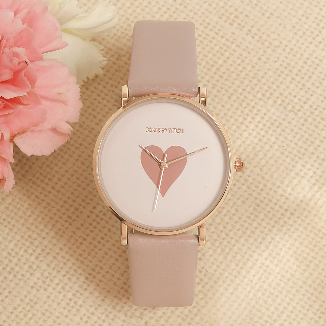 Printed Heartfelt Pink Medium Dial PU Strap Women's Watch