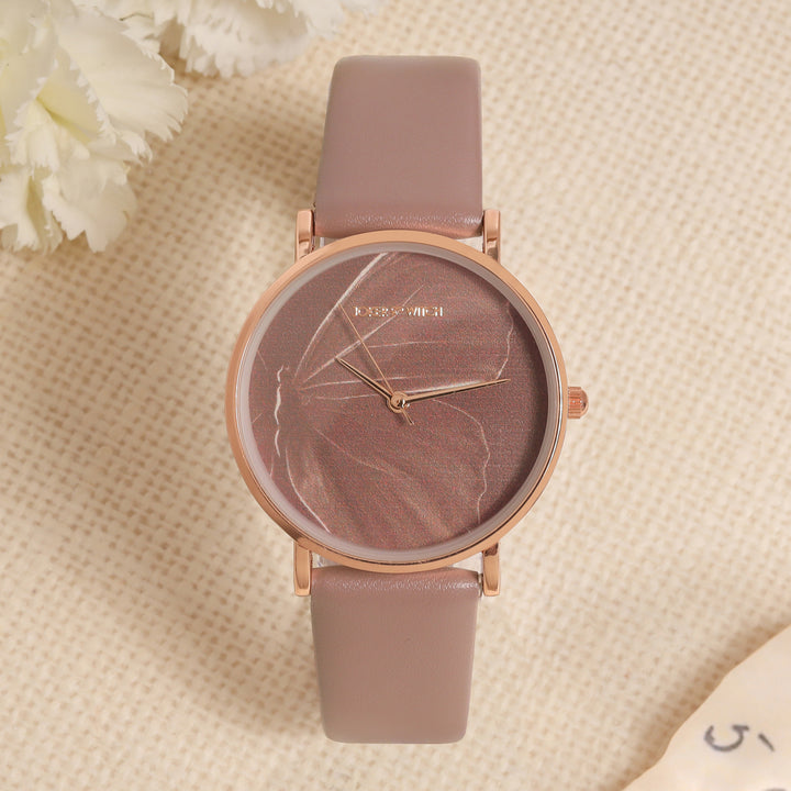 Printed Whimsy Mauve Medium Dial PU Strap Women's Watch