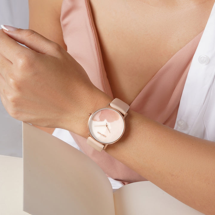 Printed Lively Beige Medium Dial PU Strap Women's Watch