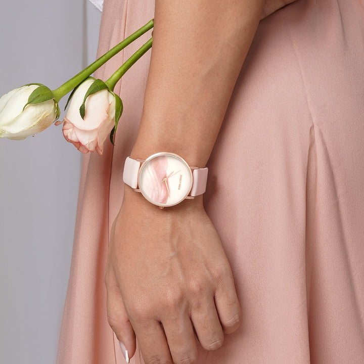 Printed Charm Pink Medium Dial PU Strap Women's Watch