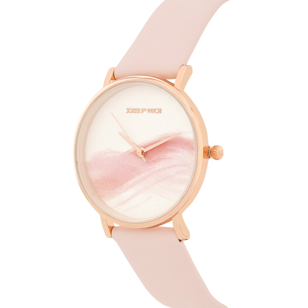 Printed Charm Pink Medium Dial PU Strap Women's Watch