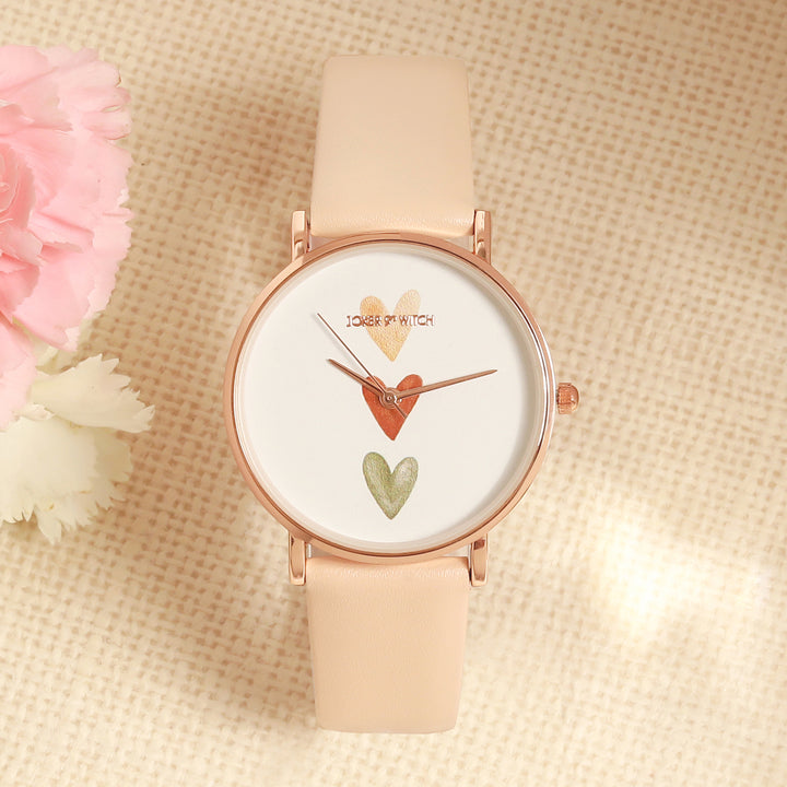 Printed Ethereal Beige Medium Dial PU Strap Women's Watch