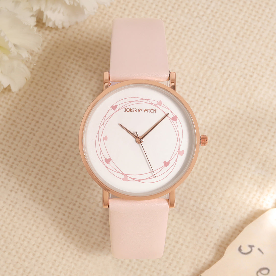 Printed Whisper White Medium Dial Pink PU Strap Women's Watch