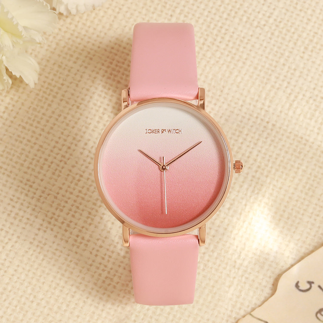 Printed Sunrise Pink Medium Dial PU Strap Women's Watch