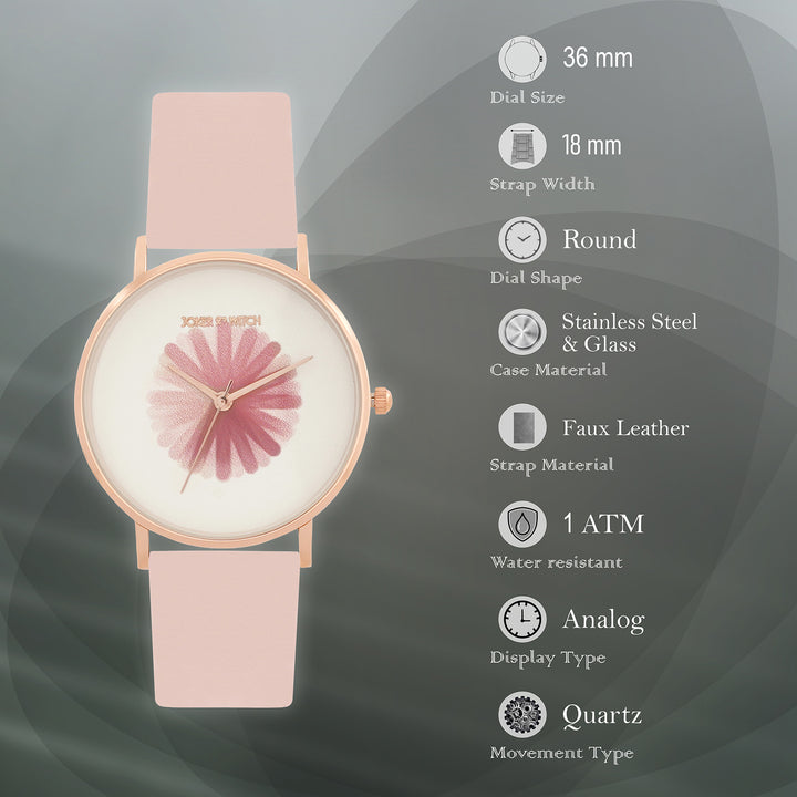 Printed Rosy White Medium Dial Pink PU Strap Women's Watch