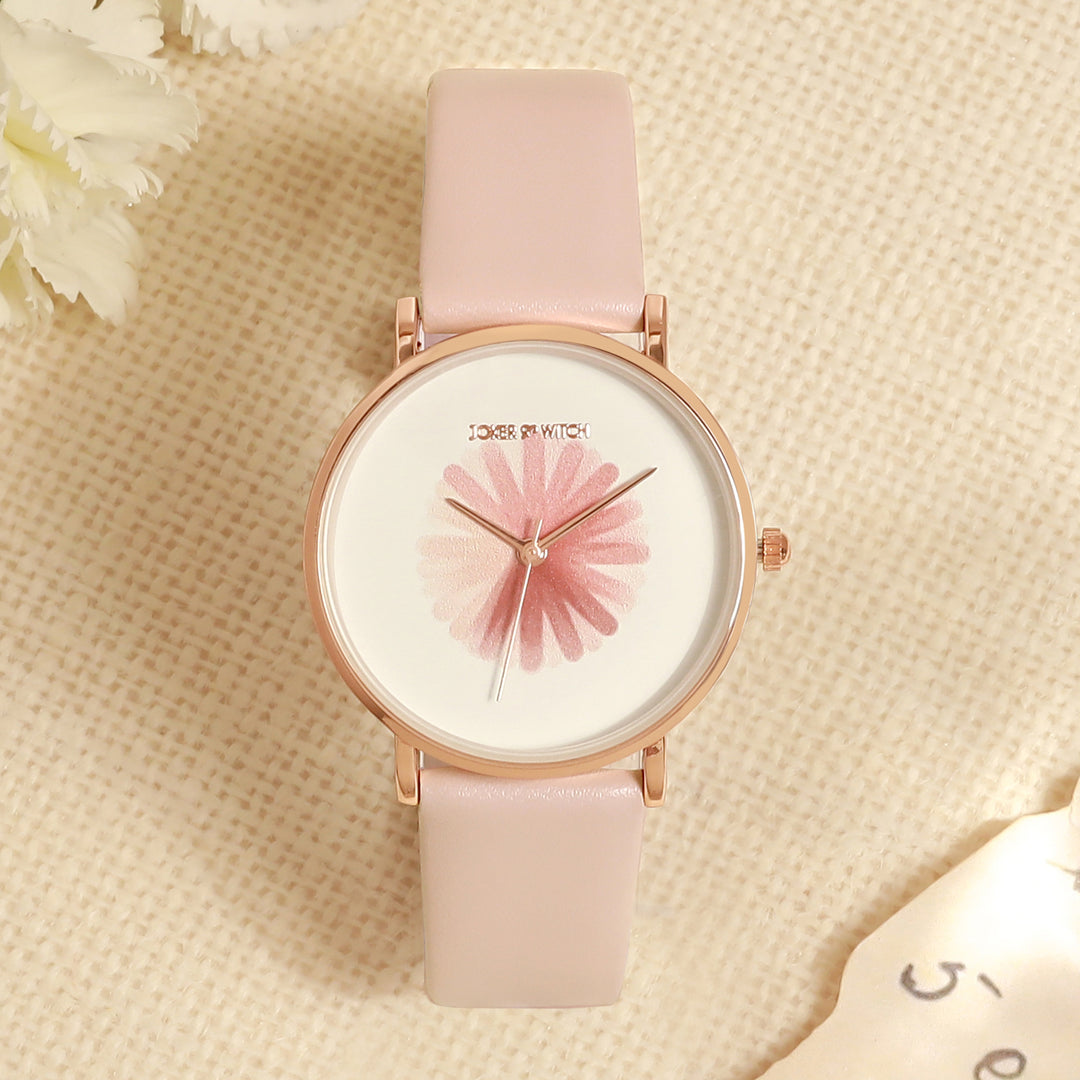 Printed Rosy White Medium Dial Pink PU Strap Women's Watch