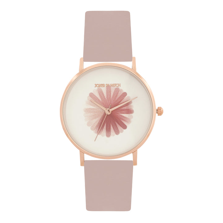 Printed Rosy White Medium Dial Pink PU Strap Women's Watch