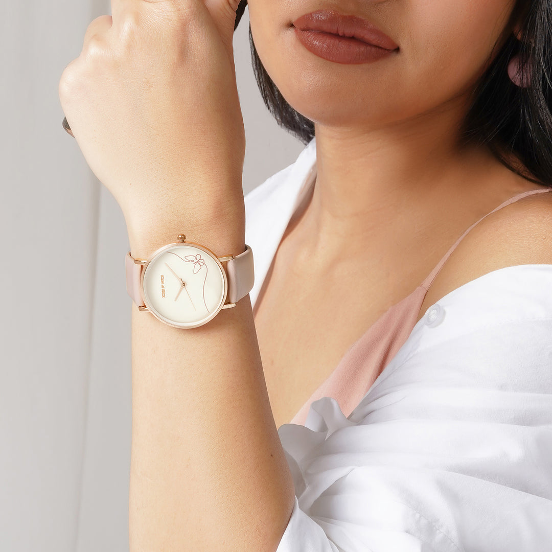 Printed Whimsical White Medium Dial Mauve PU Strap Women's Watch