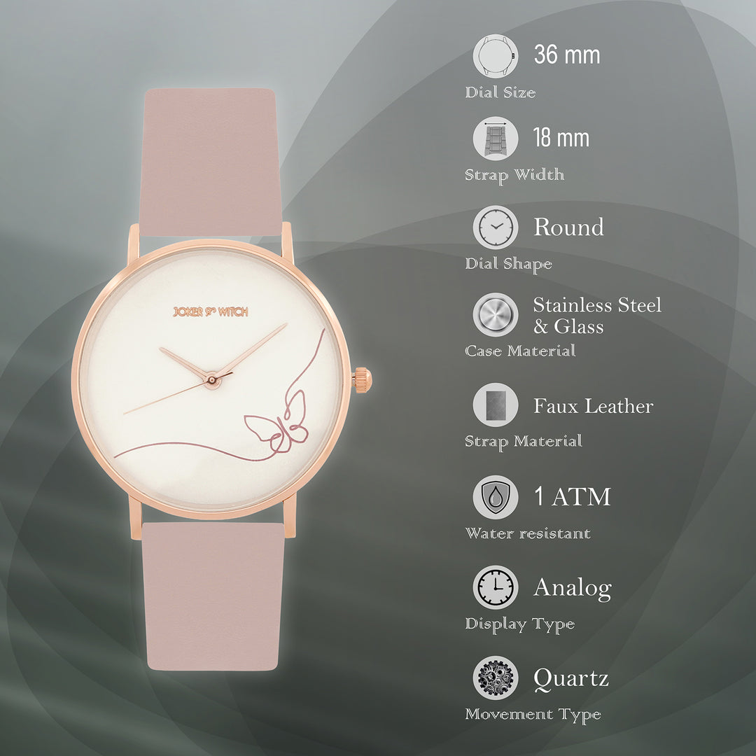 Printed Whimsical White Medium Dial Mauve PU Strap Women's Watch