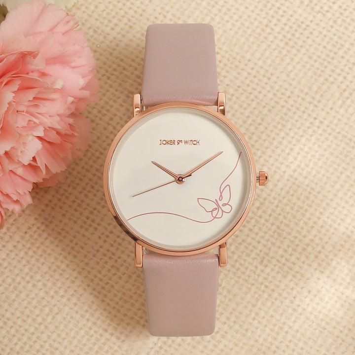 Printed Whimsical White Medium Dial Mauve PU Strap Women's Watch