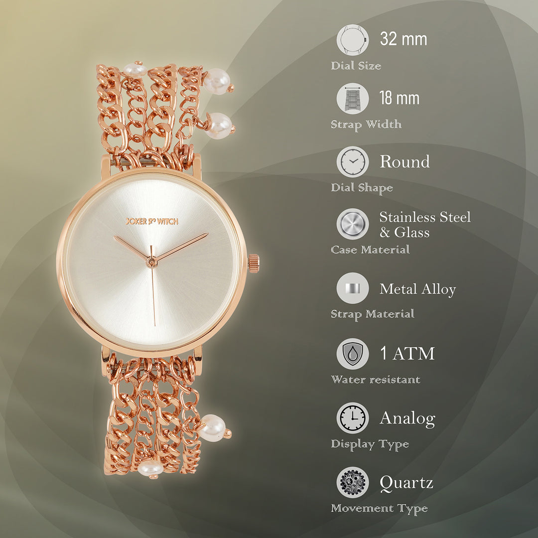 Adaline Silver Medium Dial Rose Gold Pearl Strap Women's Watch