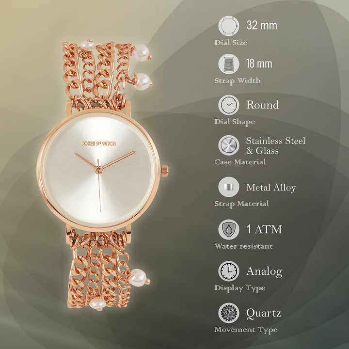 Adaline Silver Medium Dial Rose Gold Pearl Strap Women's Watch