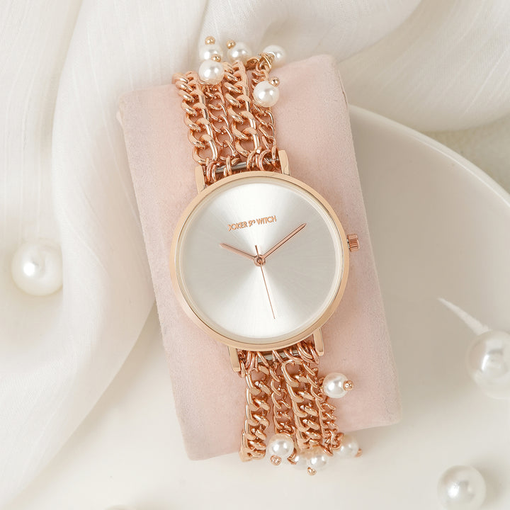Adaline Silver Medium Dial Rose Gold Pearl Strap Women's Watch