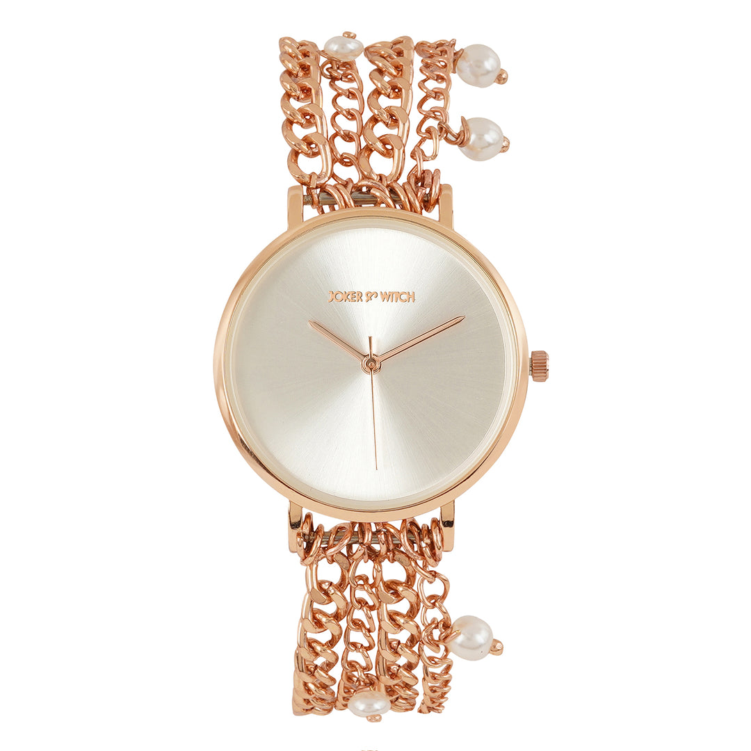 Adaline Silver Medium Dial Rose Gold Pearl Strap Women's Watch