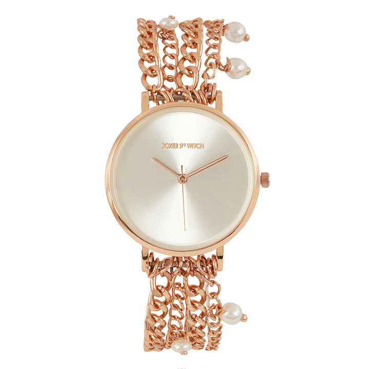 Adaline Silver Medium Dial Rose Gold Pearl Strap Women's Watch