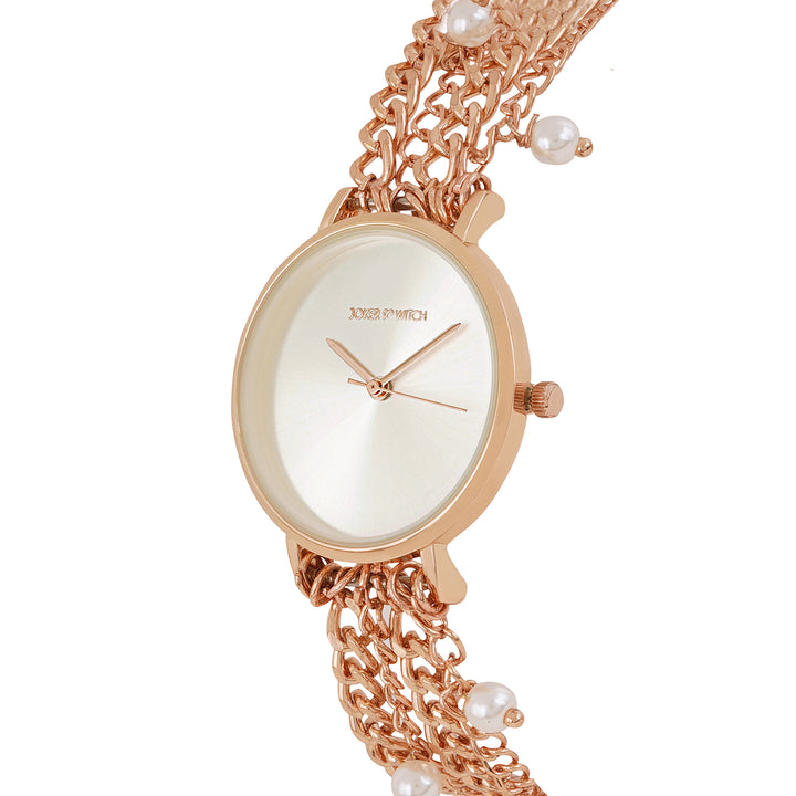 Adaline Silver Medium Dial Rose Gold Pearl Strap Women's Watch
