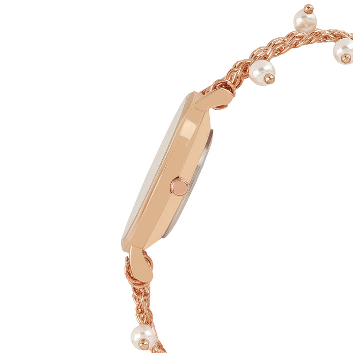 Adaline Silver Medium Dial Rose Gold Pearl Strap Women's Watch