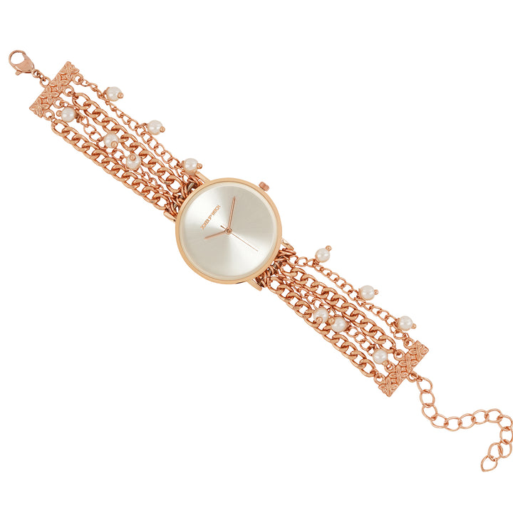 Adaline Silver Medium Dial Rose Gold Pearl Strap Women's Watch