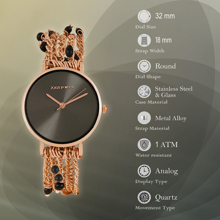 Adaline Black Medium Dial Rose Gold Pearl Strap Women's Watch