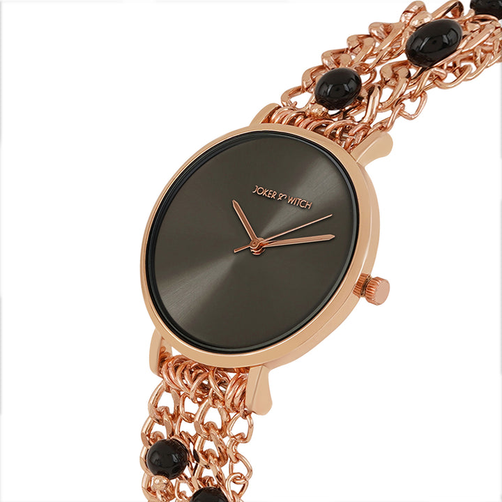 Adaline Black Medium Dial Rose Gold Pearl Strap Women's Watch