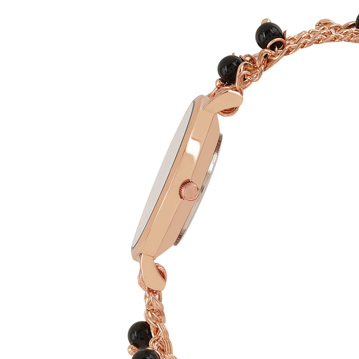Adaline Black Medium Dial Rose Gold Pearl Strap Women's Watch