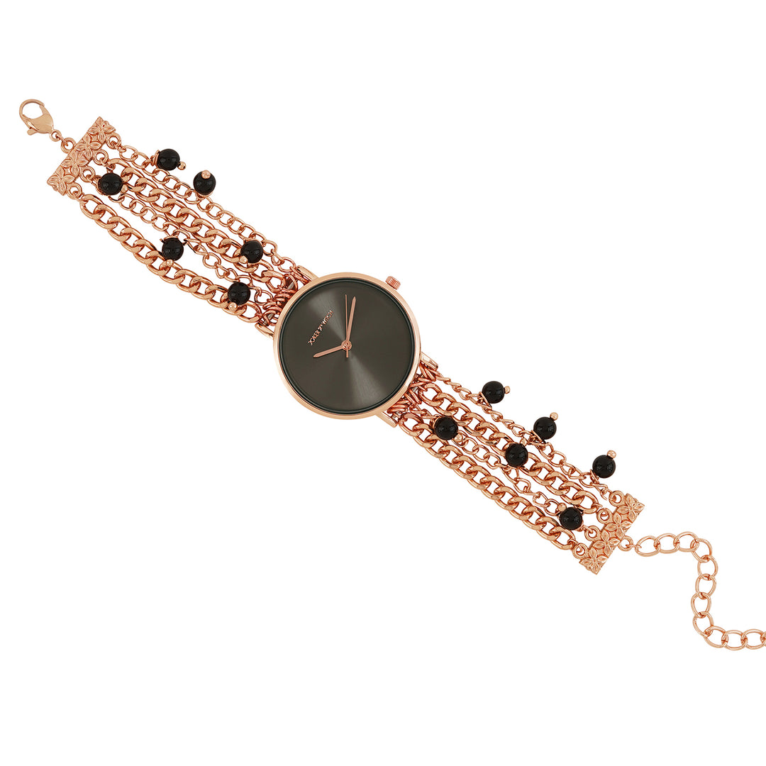 Adaline Black Medium Dial Rose Gold Pearl Strap Women's Watch