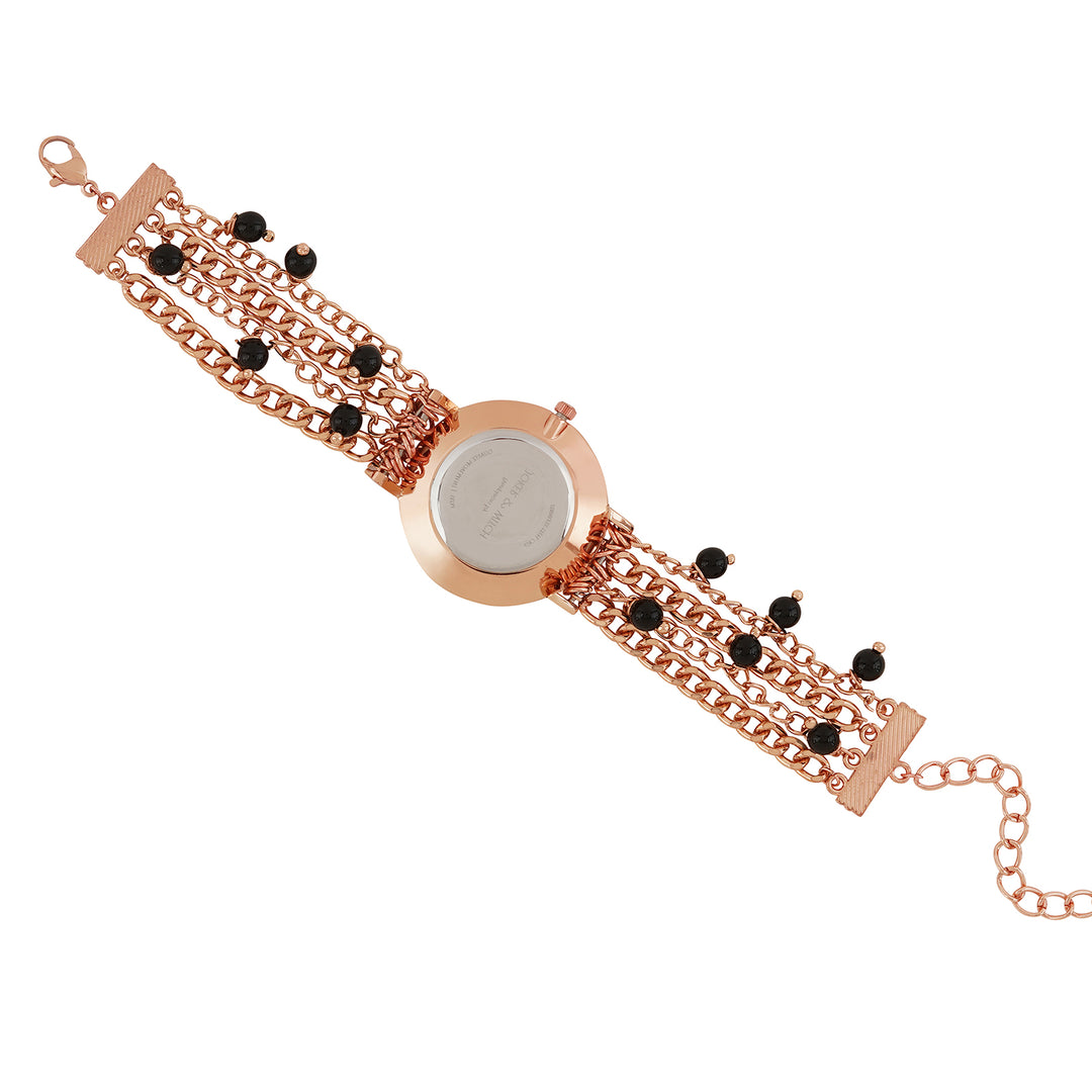Adaline Black Medium Dial Rose Gold Pearl Strap Women's Watch