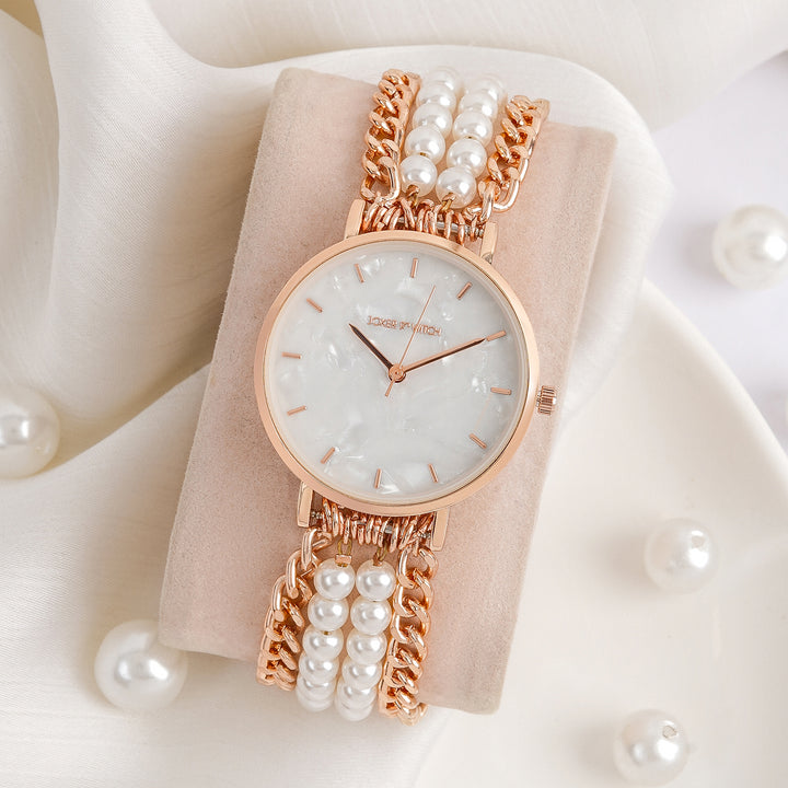 Odessa White MOP Medium Dial Rose Gold Pearl Strap Women's Watch