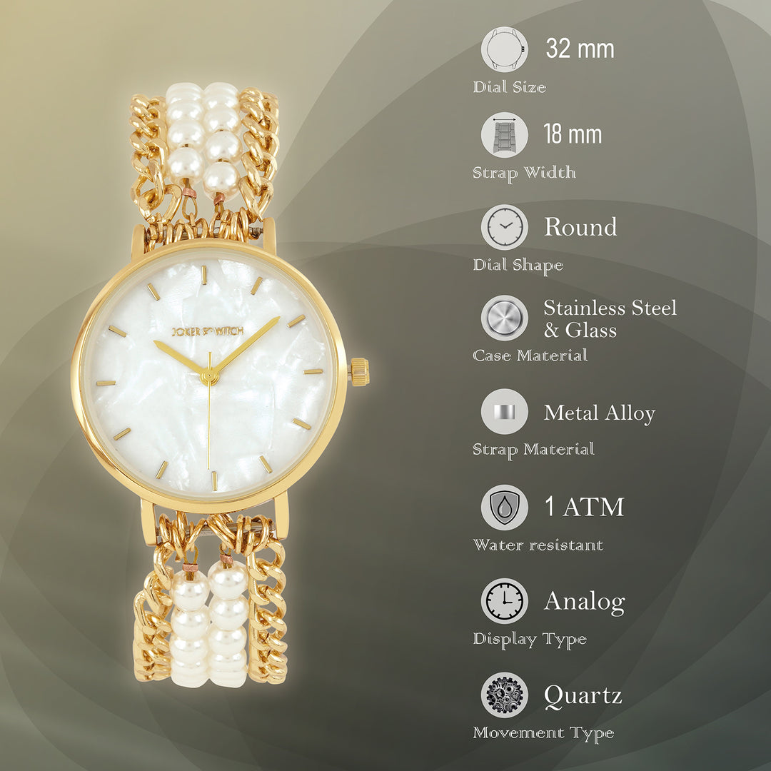 Odessa White MOP Medium Dial Gold Pearl Strap Women's Watch