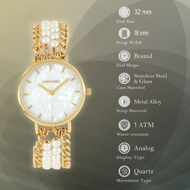 Odessa White MOP Medium Dial Gold Pearl Strap Women's Watch