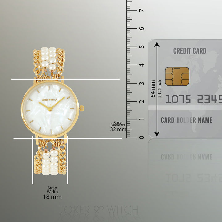 Odessa White MOP Medium Dial Gold Pearl Strap Women's Watch