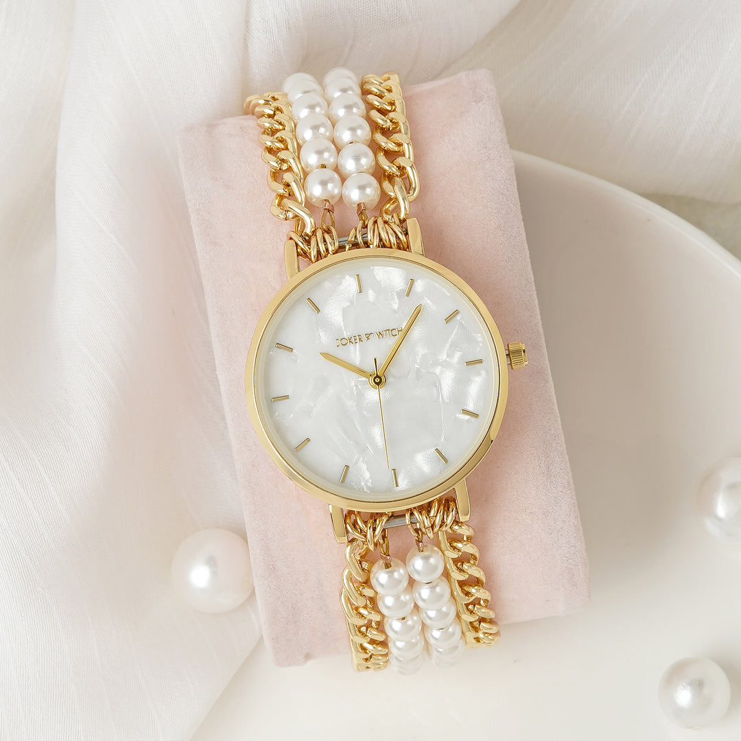 Odessa White MOP Medium Dial Gold Pearl Strap Women's Watch