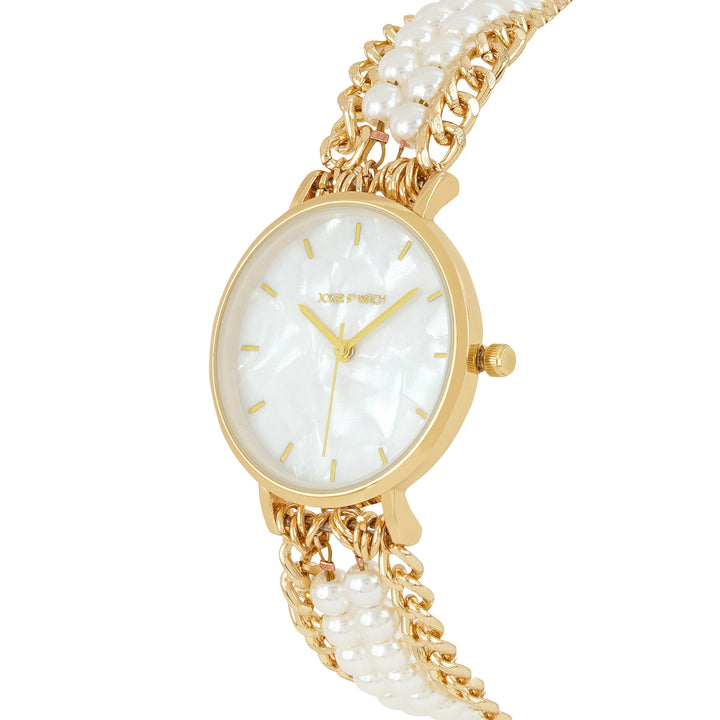 Odessa White MOP Medium Dial Gold Pearl Strap Women's Watch