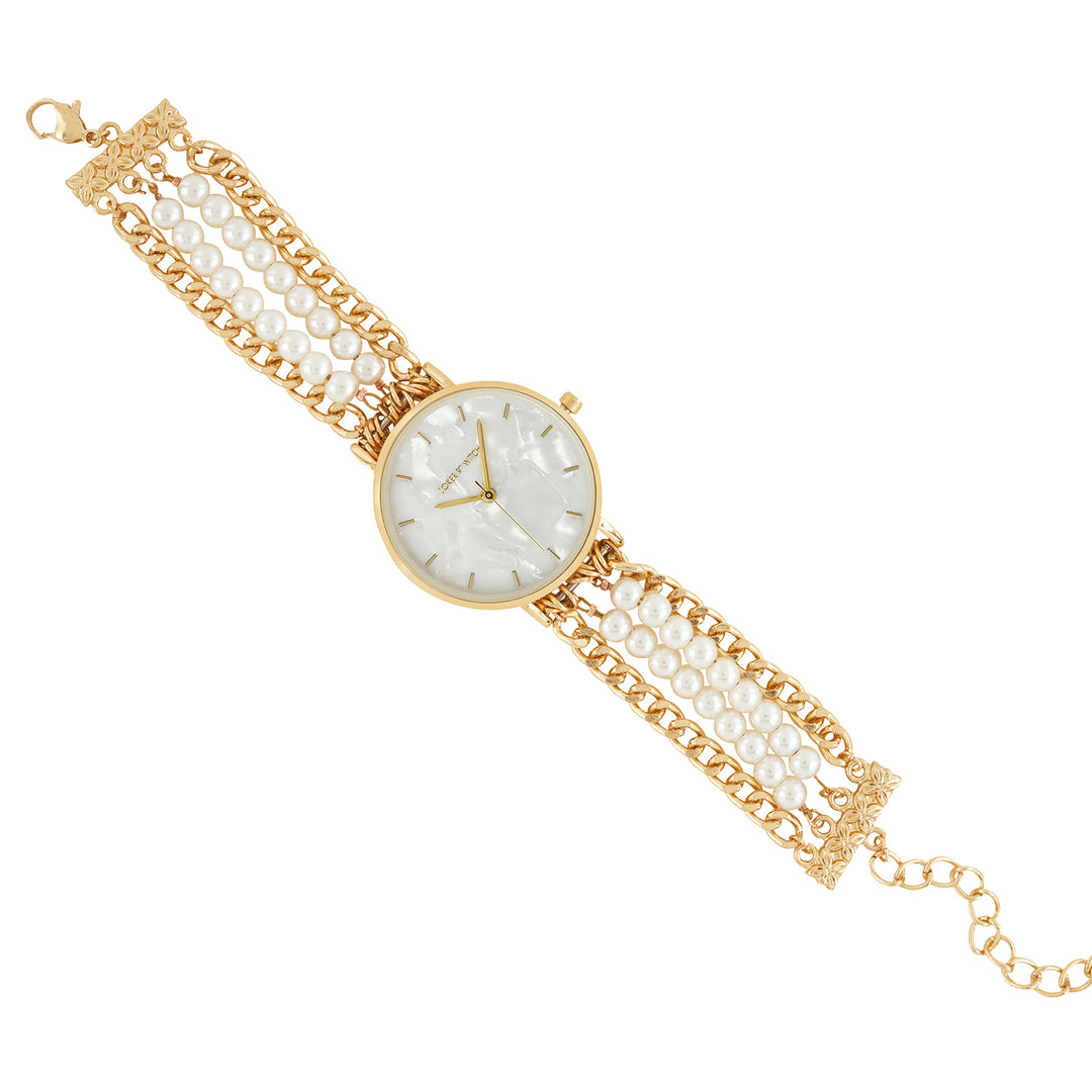 Odessa White MOP Medium Dial Gold Pearl Strap Women's Watch