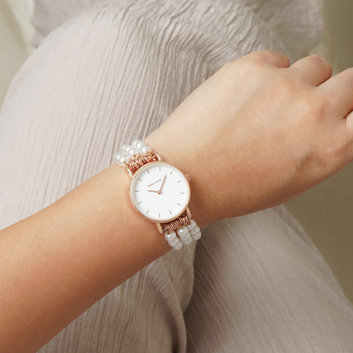 Rosette White Small Dial Rose Gold Pearl Strap Women's Watch