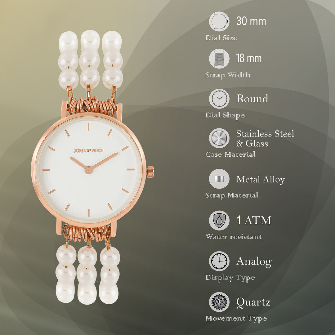Rosette White Small Dial Rose Gold Pearl Strap Women's Watch