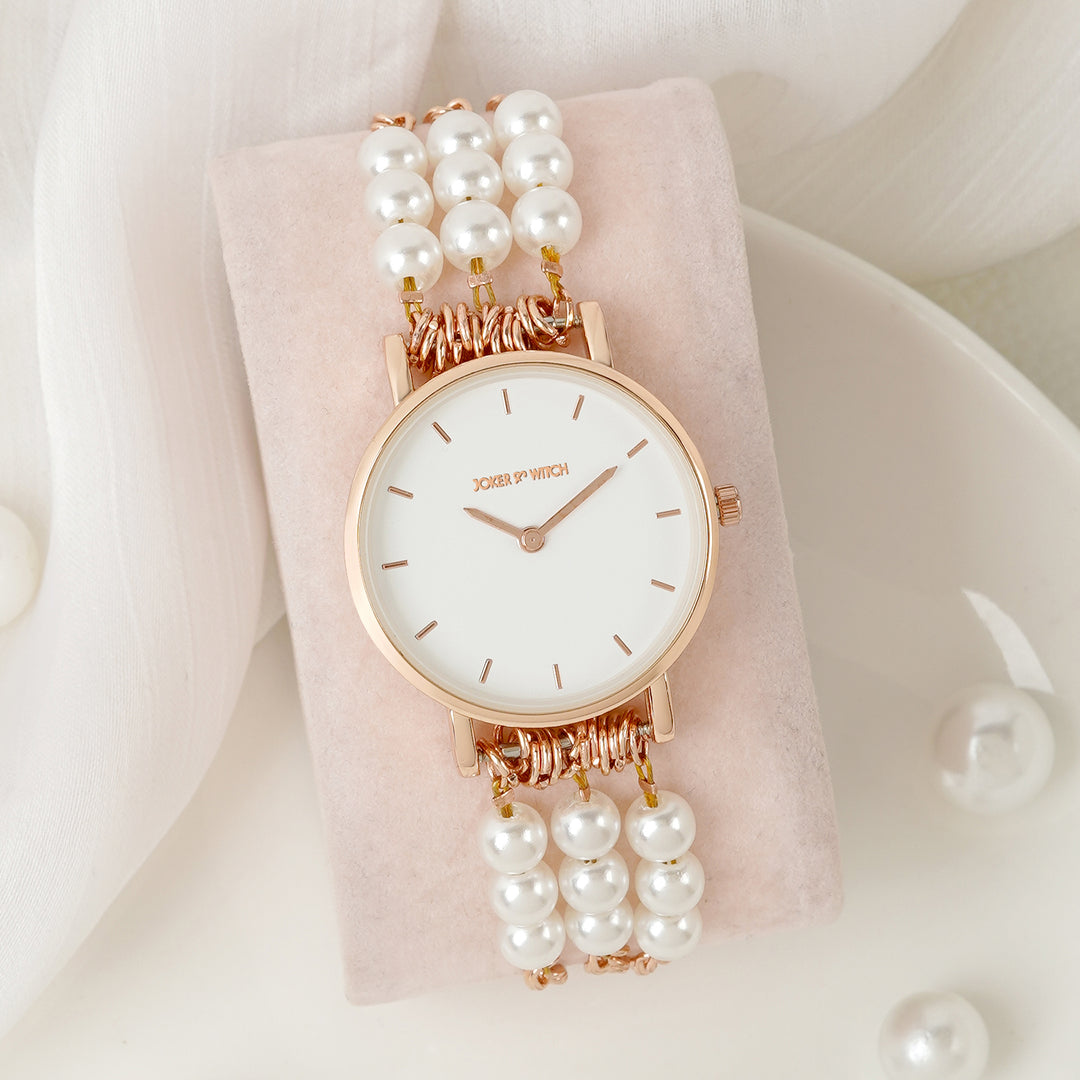 Rosette White Small Dial Rose Gold Pearl Strap Women's Watch