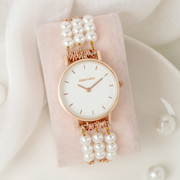 Rosette White Small Dial Rose Gold Pearl Strap Women's Watch