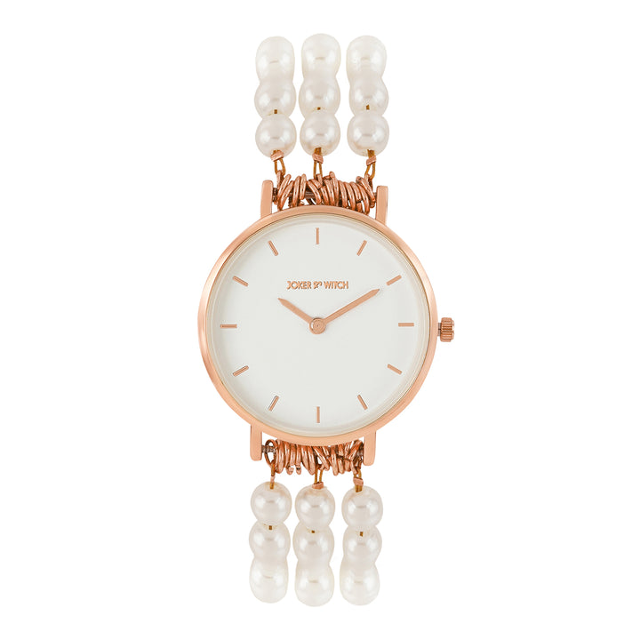 Rosette White Small Dial Rose Gold Pearl Strap Women's Watch