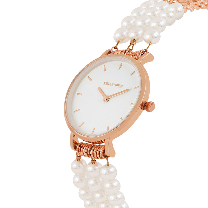 Rosette White Small Dial Rose Gold Pearl Strap Women's Watch