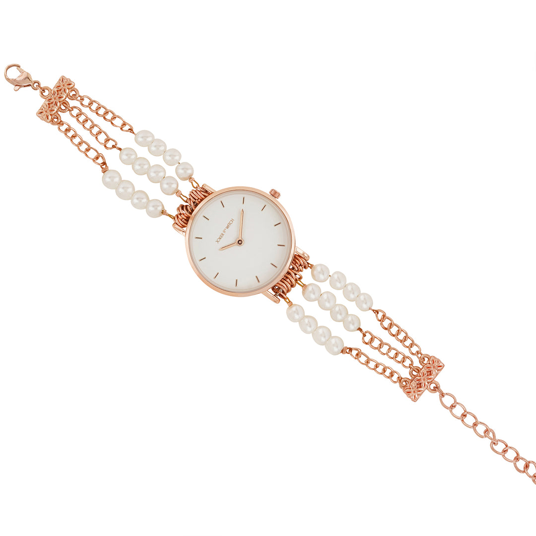 Rosette White Small Dial Rose Gold Pearl Strap Women's Watch